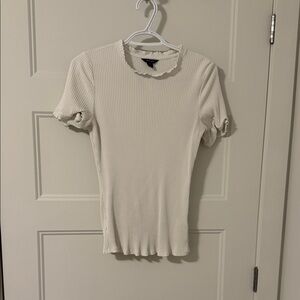 RW&CO. Ivory Ribbed Short Sleeve Top